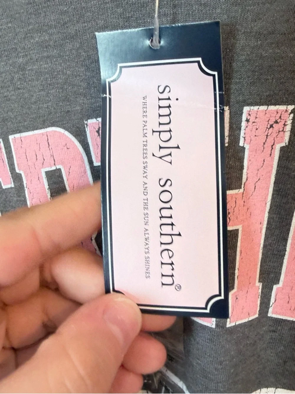 NWT Simply Southern Overthinker Graphic Tee Charcoal Grey Pink Large - Picture 4 of 7